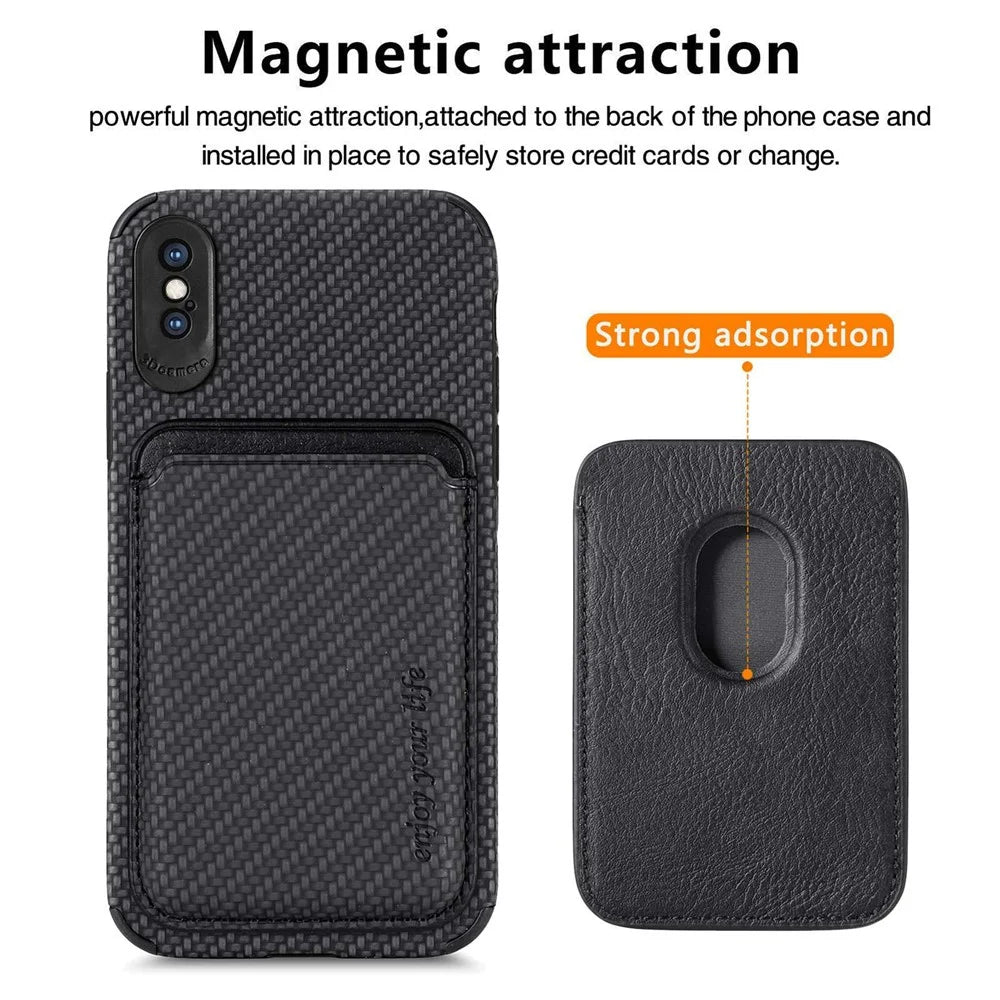 For iPhone X/XS 5.8 inch Carbon Fiber Texture Wear-resistant Phone Case PU Leather + TPU + PVC Protector with Detachable Magnetic Card Holder - Black - 2