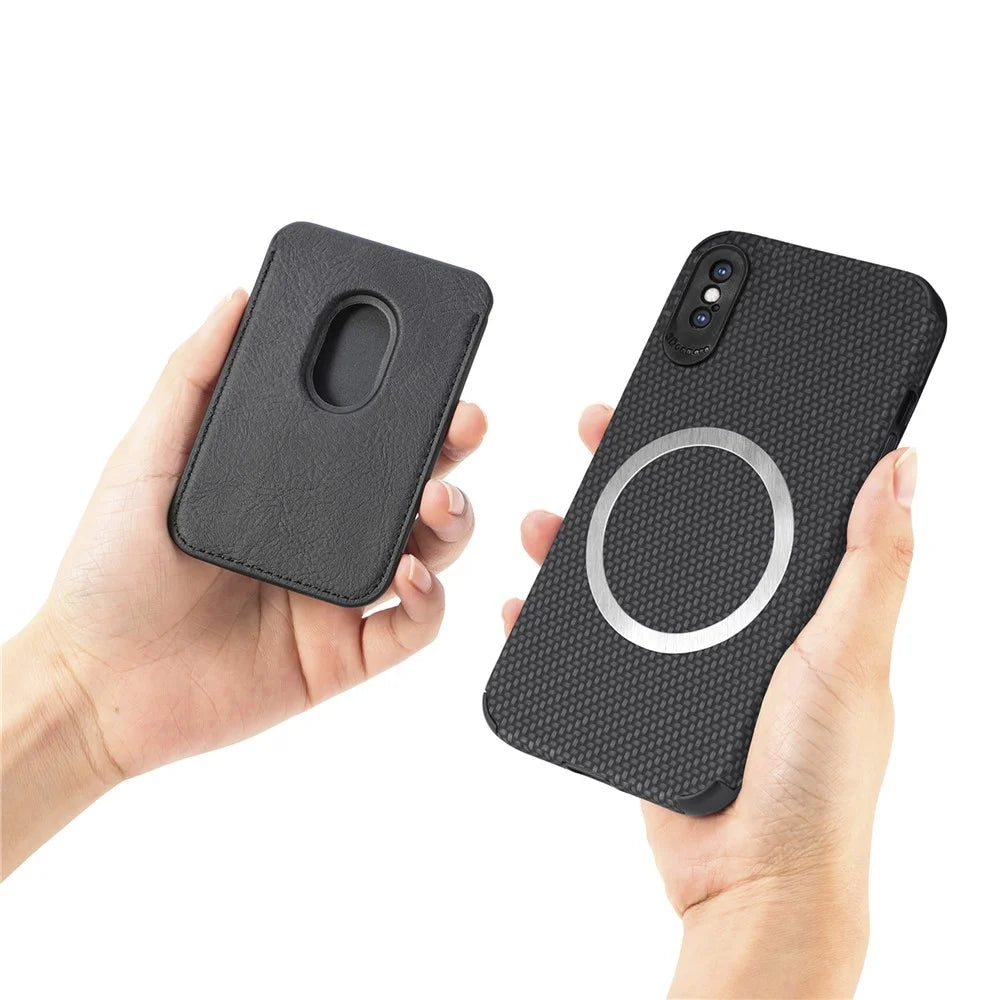 For iPhone X/XS 5.8 inch Carbon Fiber Texture Wear-resistant Phone Case PU Leather + TPU + PVC Protector with Detachable Magnetic Card Holder - Black - 4