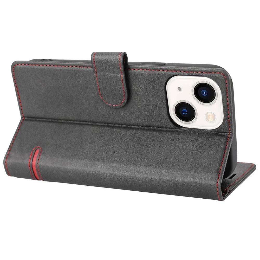 For iPhone 14 6.1 inch Anti-wear Phone Cover Shockproof Splicing Flip Leather Case Wallet Stand with Magnetic Closing Clasp - Black - 4