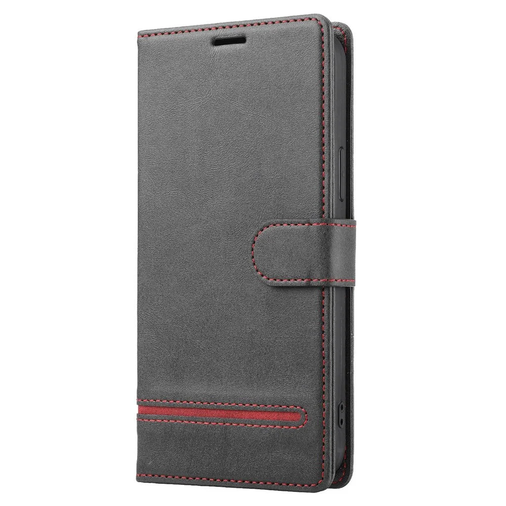For iPhone 14 6.1 inch Anti-wear Phone Cover Shockproof Splicing Flip Leather Case Wallet Stand with Magnetic Closing Clasp - Black - 7