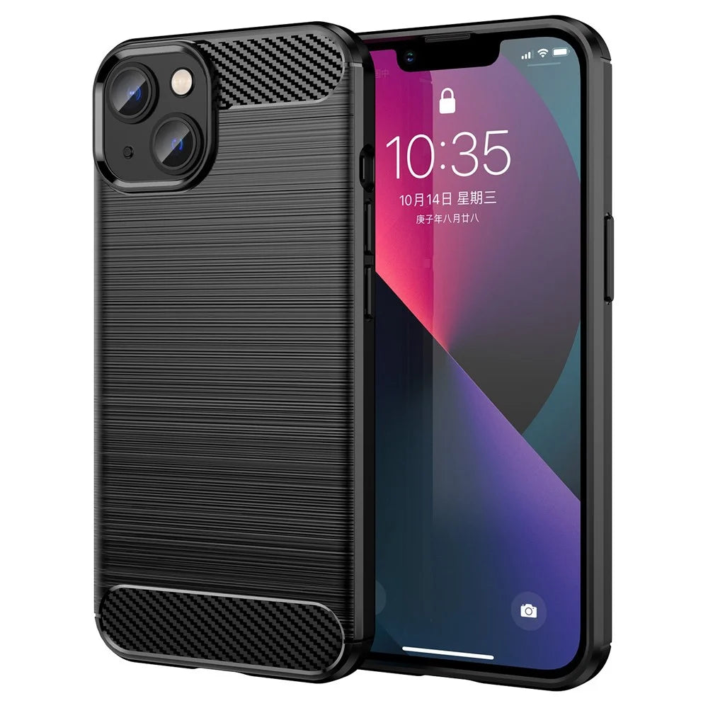 Protective Case for iPhone 14 6.1 inch Brushed Carbon Fiber Texture TPU Cover Anti-Drop Cell Phone Case - Black - 1
