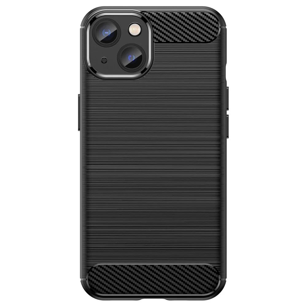 Protective Case for iPhone 14 6.1 inch Brushed Carbon Fiber Texture TPU Cover Anti-Drop Cell Phone Case - Black - 2
