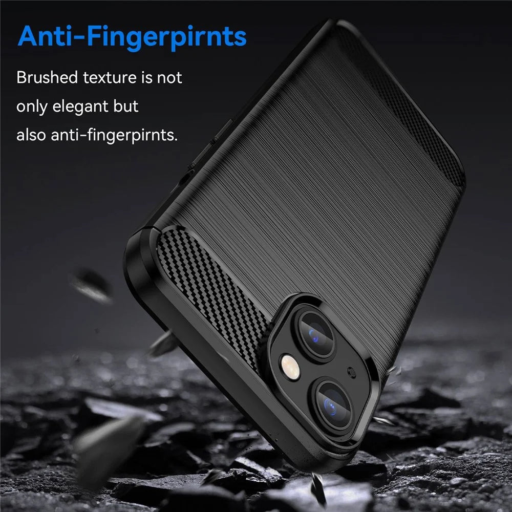Protective Case for iPhone 14 6.1 inch Brushed Carbon Fiber Texture TPU Cover Anti-Drop Cell Phone Case - Black - 3