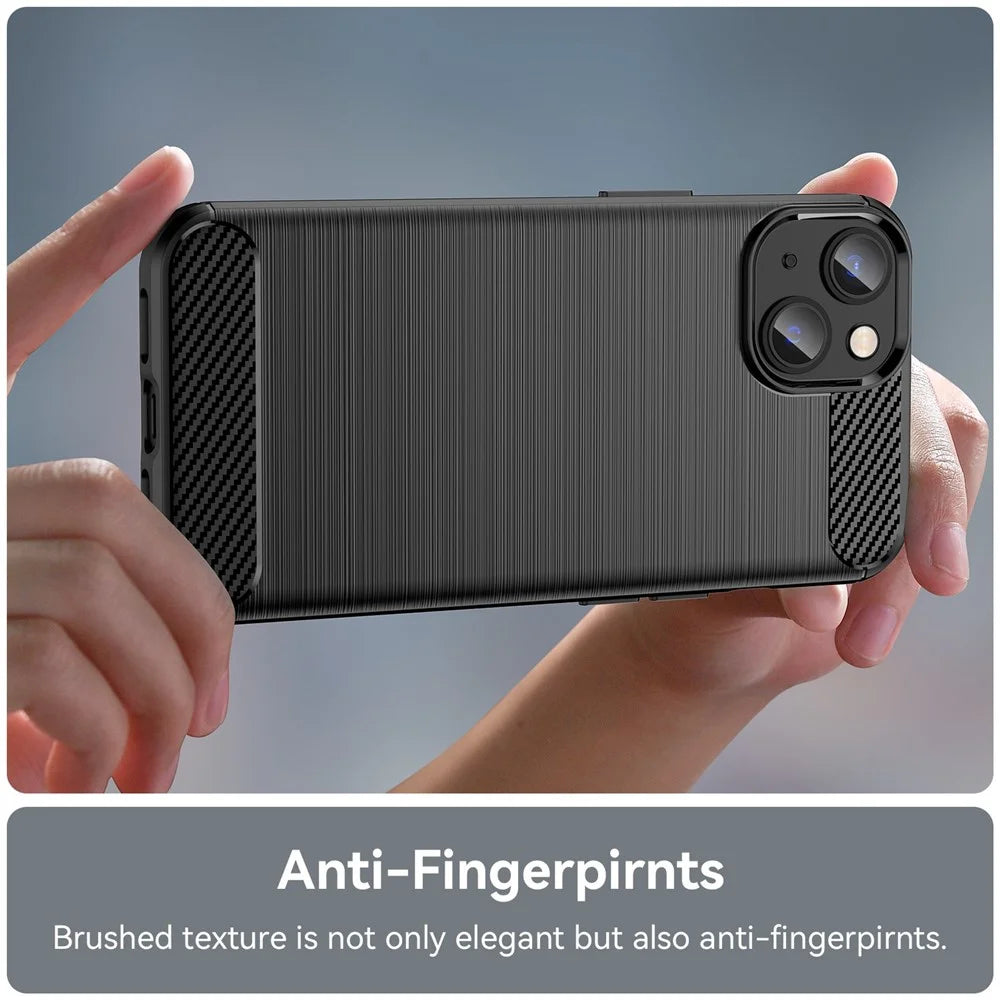 Protective Case for iPhone 14 6.1 inch Brushed Carbon Fiber Texture TPU Cover Anti-Drop Cell Phone Case - Black - 5