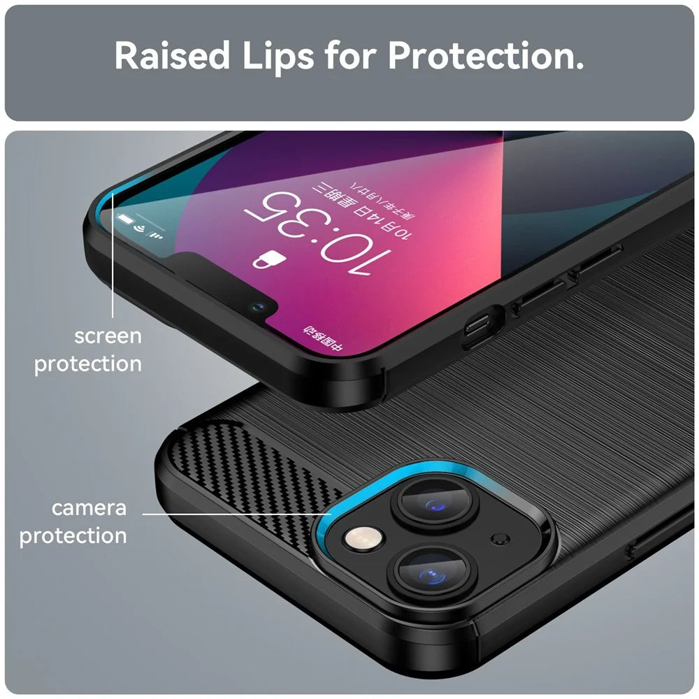 Protective Case for iPhone 14 6.1 inch Brushed Carbon Fiber Texture TPU Cover Anti-Drop Cell Phone Case - Black - 6