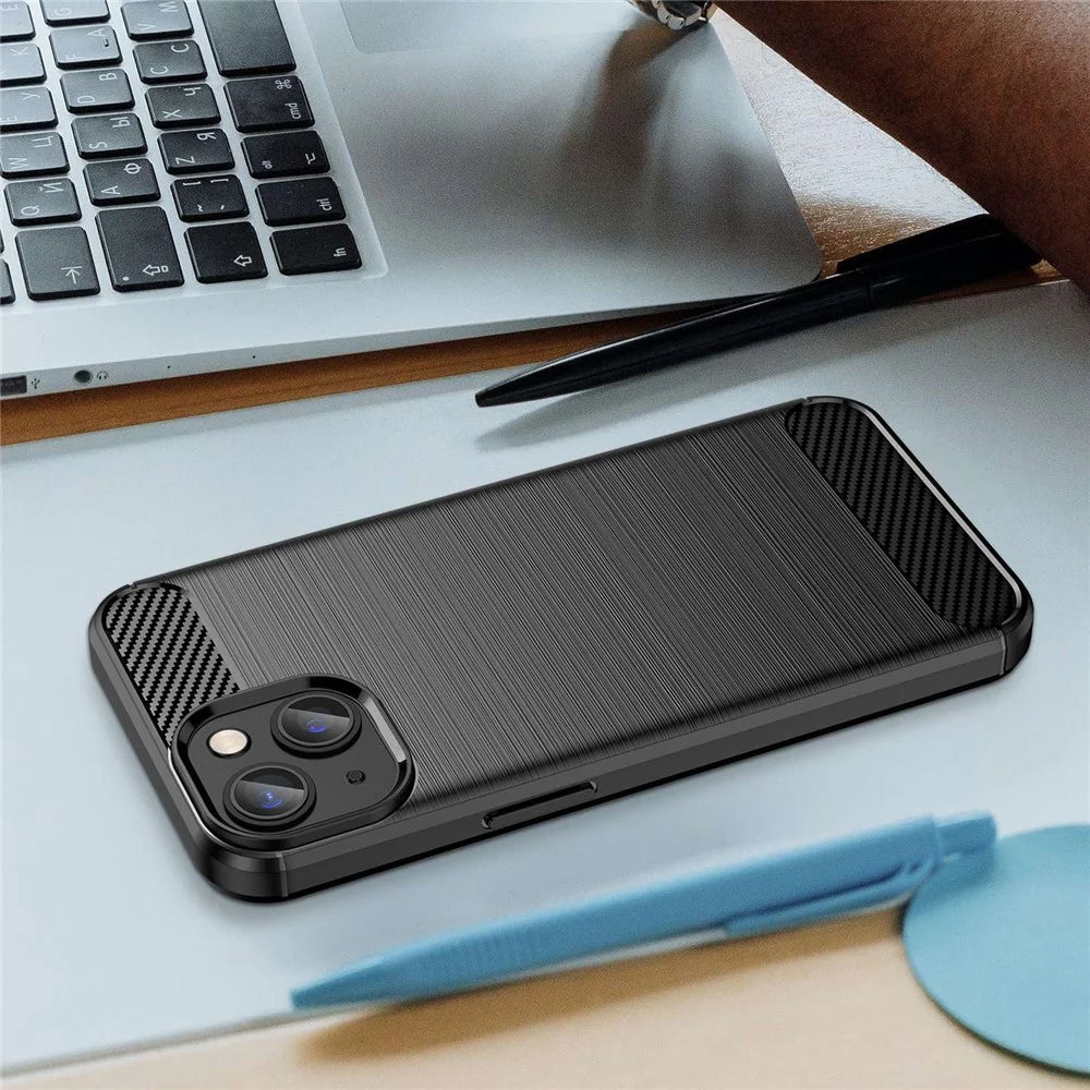 Protective Case for iPhone 14 6.1 inch Brushed Carbon Fiber Texture TPU Cover Anti-Drop Cell Phone Case - Black - 7