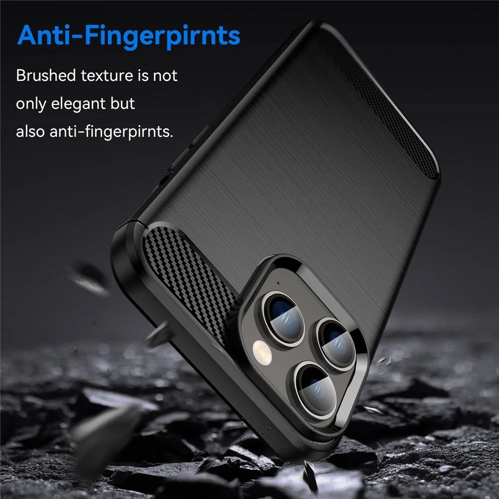 For iPhone 14 Pro Max 6.7 inch Protective Slim Case Brushed Carbon Fiber Texture TPU Case Anti-Drop Mobile Phone Cover - Black - 3