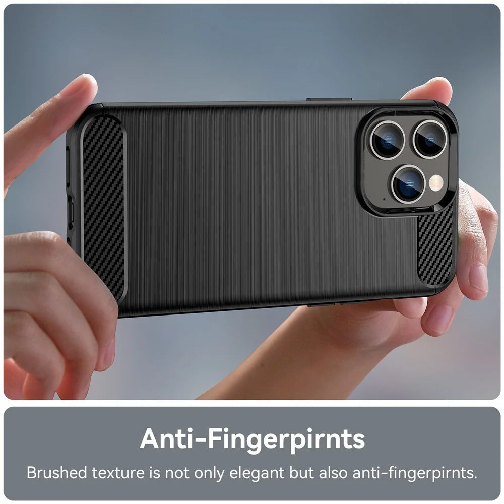 For iPhone 14 Pro Max 6.7 inch Protective Slim Case Brushed Carbon Fiber Texture TPU Case Anti-Drop Mobile Phone Cover - Black - 5