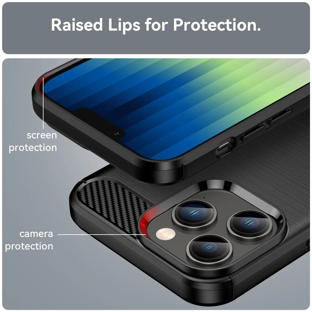 For iPhone 14 Pro Max 6.7 inch Protective Slim Case Brushed Carbon Fiber Texture TPU Case Anti-Drop Mobile Phone Cover - Black - 6