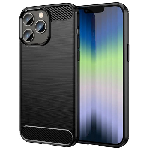 For iPhone 14 Pro 6.1 inch Brushed Carbon Fiber Texture Light Thin TPU Case Well-protected Mobile Phone Cover - Black - 1