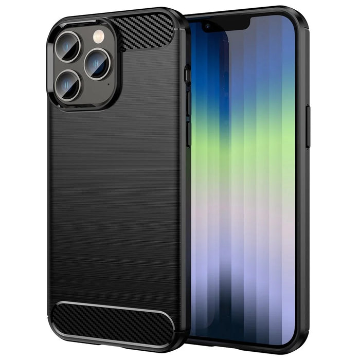 For iPhone 14 Pro 6.1 inch Brushed Carbon Fiber Texture Light Thin TPU Case Well-protected Mobile Phone Cover - Black - 1