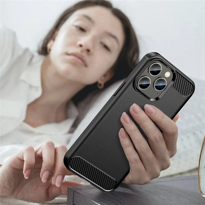 For iPhone 14 Pro 6.1 inch Brushed Carbon Fiber Texture Light Thin TPU Case Well-protected Mobile Phone Cover - Black - 7