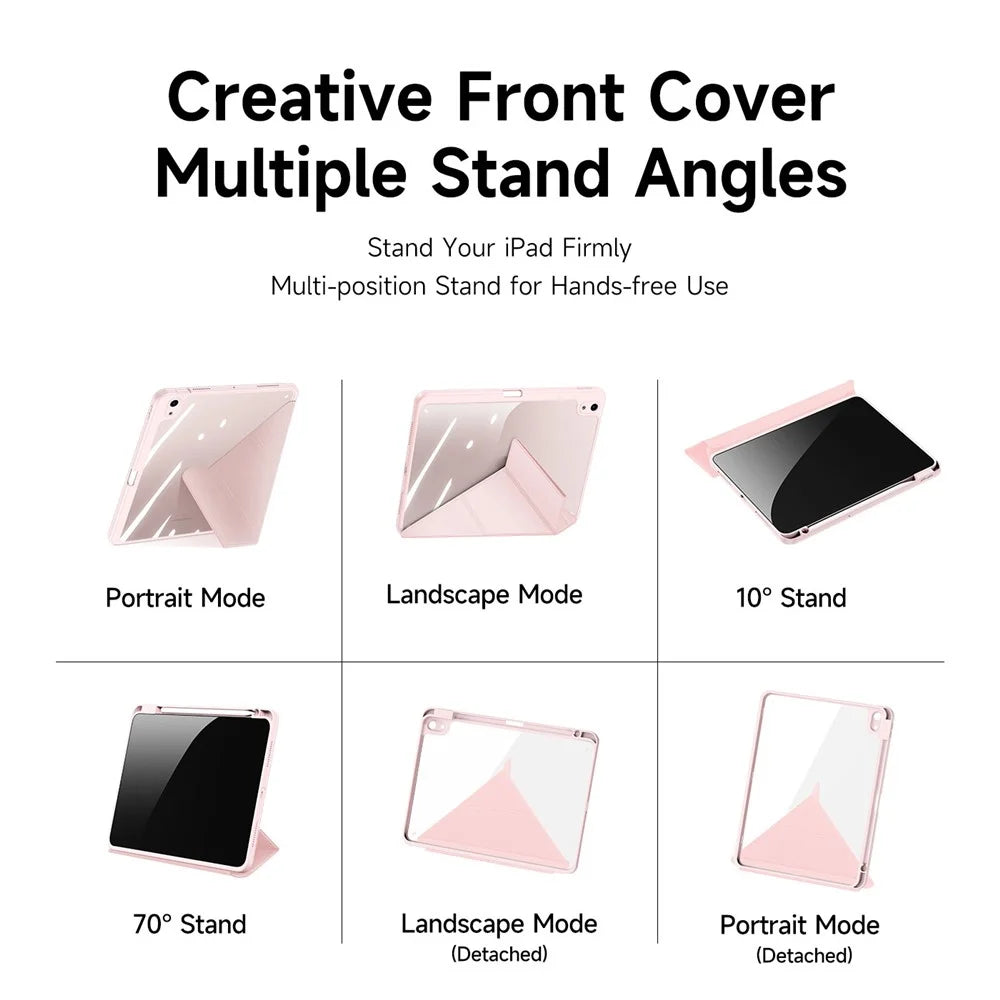 DUX DUCIS Magi Protective Case for iPad Air (2020) / (2022) V-fold Stand Anti-wear Leather+PC+TPU Support Auto Wake / Sleep Function Tablet Cover - Pink - 5