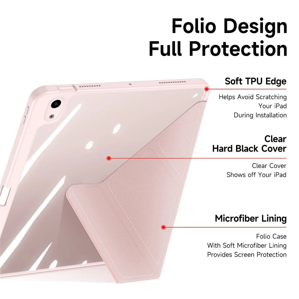 DUX DUCIS Magi Protective Case for iPad Air (2020) / (2022) V-fold Stand Anti-wear Leather+PC+TPU Support Auto Wake / Sleep Function Tablet Cover - Pink - 6