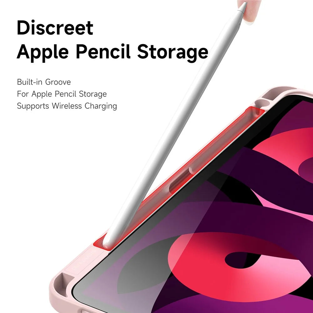 DUX DUCIS Magi Protective Case for iPad Air (2020) / (2022) V-fold Stand Anti-wear Leather+PC+TPU Support Auto Wake / Sleep Function Tablet Cover - Pink - 7