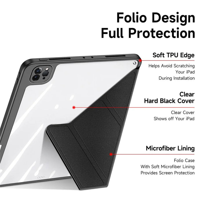 DUX DUCIS for iPad Pro 12.9 (2022) / (2021) / (2020)Case Detachable Leather+PC+TPU Anti-drop Tablet Cover with V-fold Stand - Black - 6