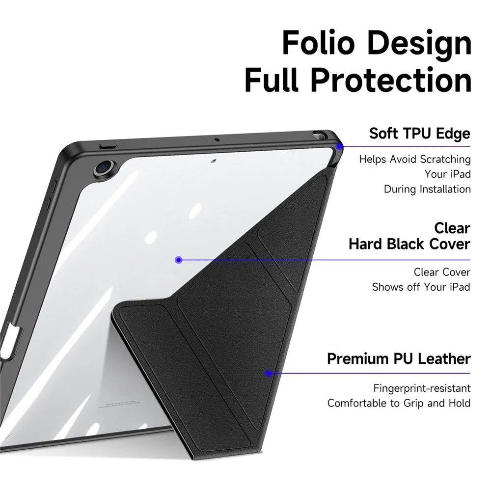 DUX DUCIS Magi Protective Case for iPad 10.2 (2019) / (2020) / (2021) V-fold Stand Anti-scratch Leather+PC+TPU Tablet Cover Support Auto Wake / Sleep - Black - 6