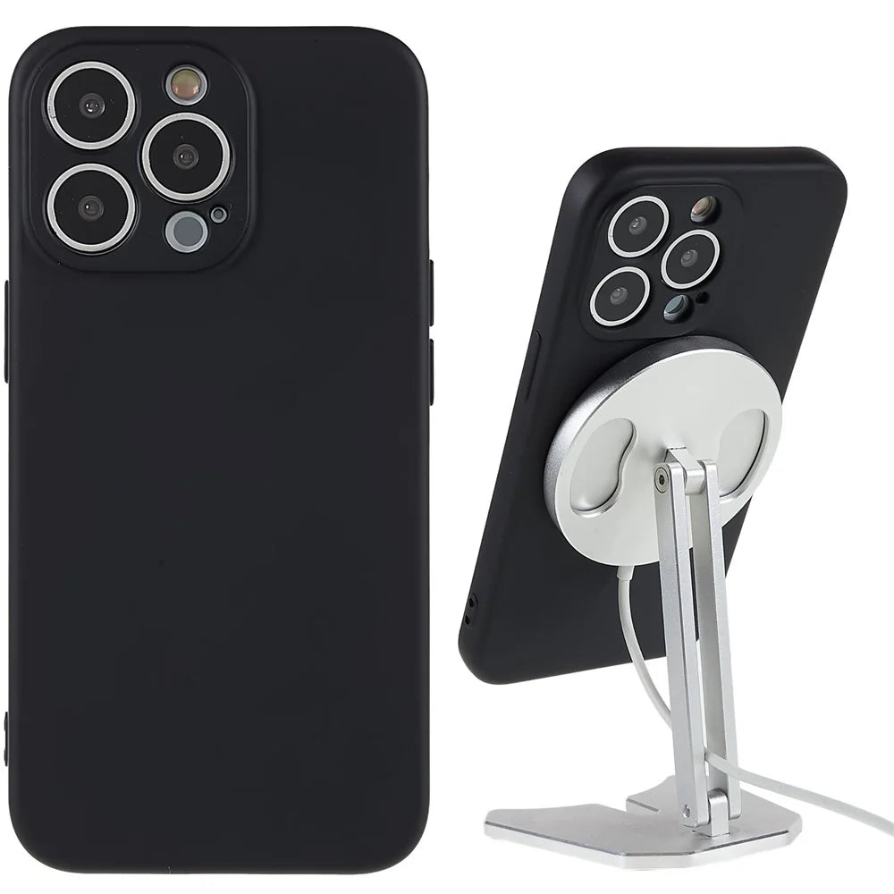 Liquid Series for iPhone 13 Pro 6.1 inch Magnetic Liquid Silicone Case Soft TPU Frame Microfiber Lining Anti-Scratch Cover - Black - 1