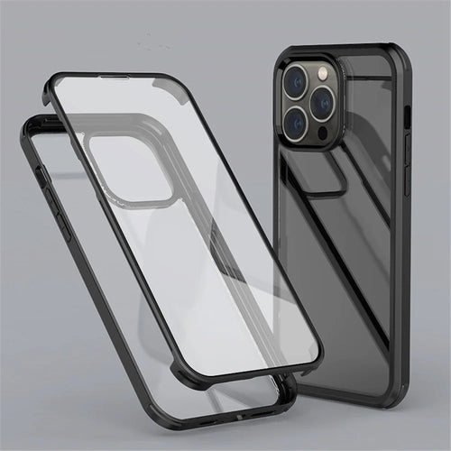 For iPhone 14 Pro Anti-scratch HD Clear Phone Case All-round Protection Detachable 2-in-1 Double-sided Tempered Glass Phone Cover - Black - 1