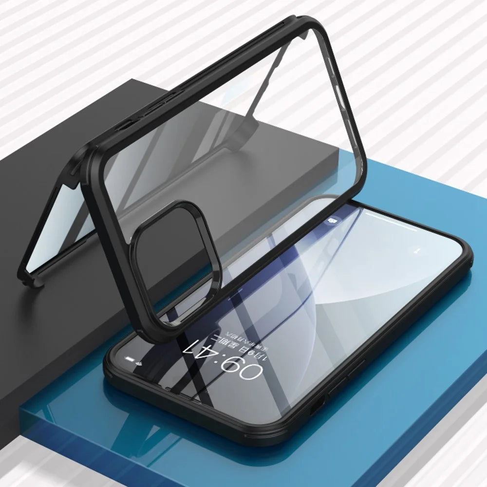 For iPhone 14 Pro Max Anti-scratch HD Clear Phone Case Detachable 2-in-1 Double-sided Tempered Glass Phone Cover - Black - 2