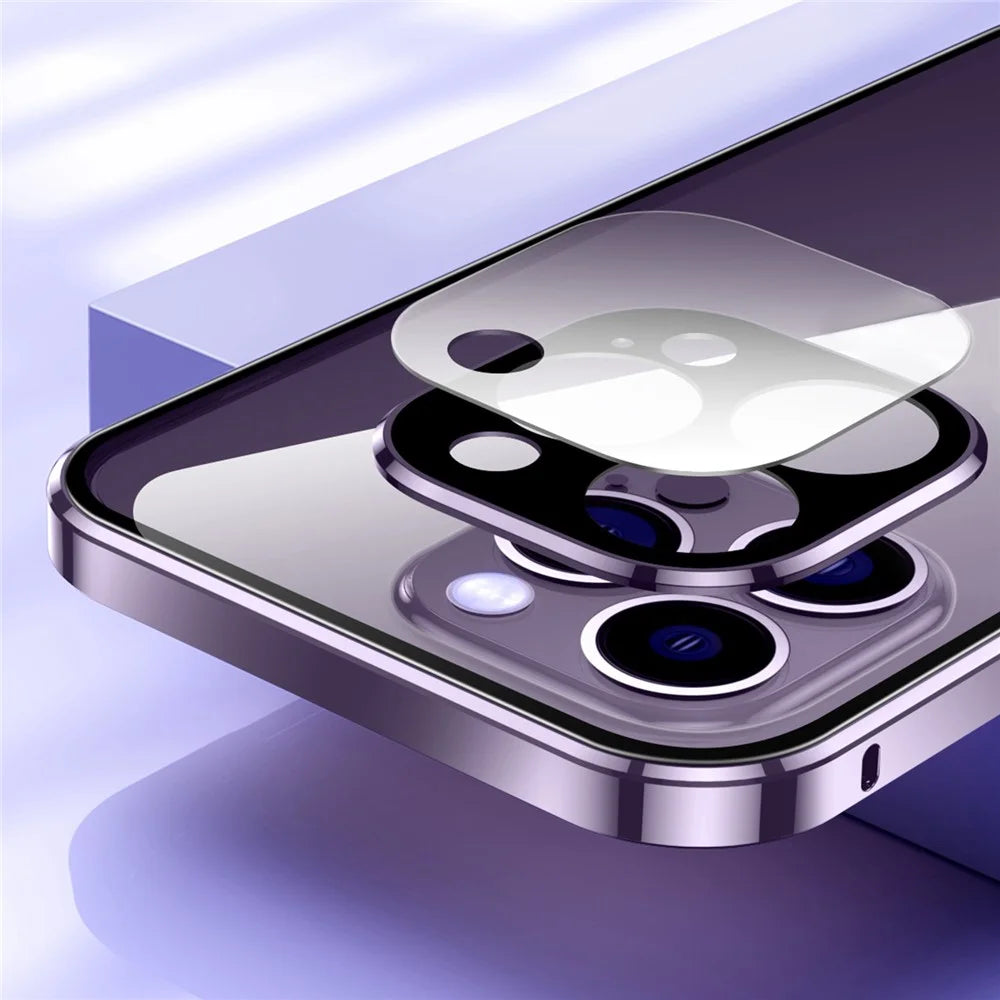 For iPhone 14 Pro Max Phone Case Full Protection Shockproof Case Metal + Tempered Glass Magnetic Phone Cover with Self-Locking Buckle - Purple - 6