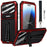 For iPhone 14 Pro Max Shockproof Phone Case TPU+Metal Back Cover Kickstand with Tempered Glass Film and Strap - Red - 1
