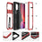 For iPhone 14 Pro Max Shockproof Phone Case TPU+Metal Back Cover Kickstand with Tempered Glass Film and Strap - Red - 2