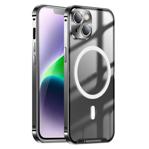 Anti-Drop Magnetic Case for iPhone 14 Protective Slim Cover PC + Metal Matte Phone Case with Integrated Lens Cover - Black - 1