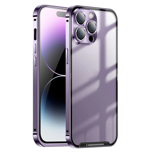 For iPhone 14 Pro Matte Phone Cover with Aluminium Alloy Bumper Frame Anti-scratch Phone Case with Metal Camera Lens Protector - Purple - 1