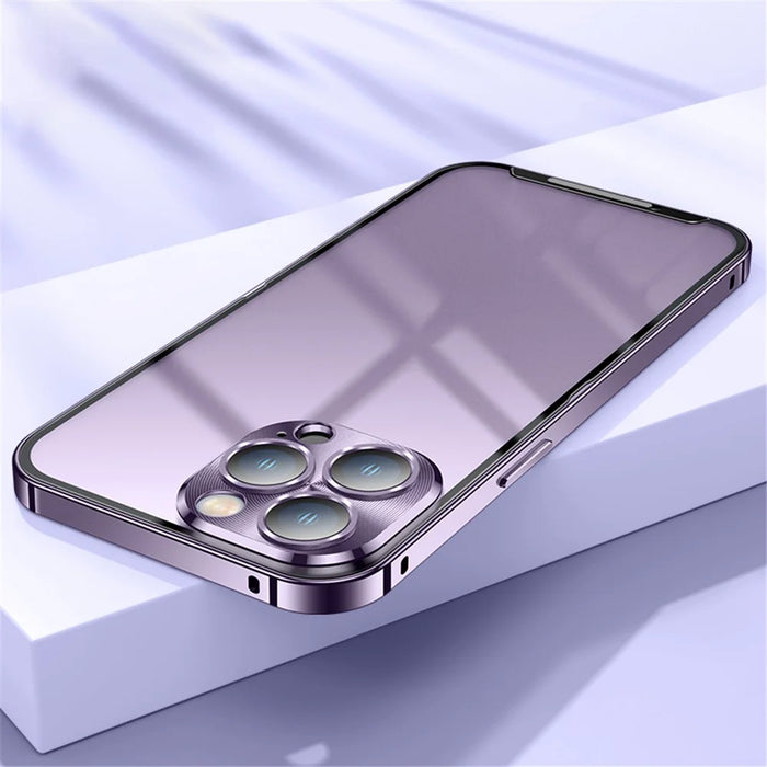 For iPhone 14 Pro Matte Phone Cover with Aluminium Alloy Bumper Frame Anti-scratch Phone Case with Metal Camera Lens Protector - Purple - 2