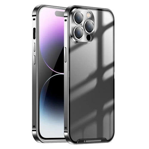 Anti-fall Phone Cover For iPhone 14 Pro Max Aluminium Alloy Bumper Frame Shockproof Matte Phone Case with Metal Camera Lens Protector - Black - 1