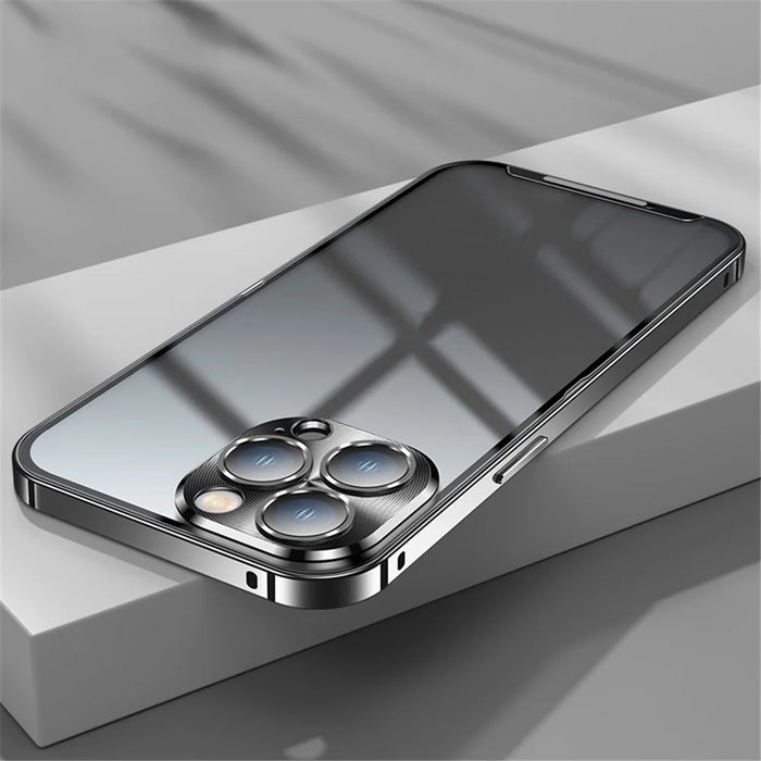 Anti-fall Phone Cover For iPhone 14 Pro Max Aluminium Alloy Bumper Frame Shockproof Matte Phone Case with Metal Camera Lens Protector - Black - 2