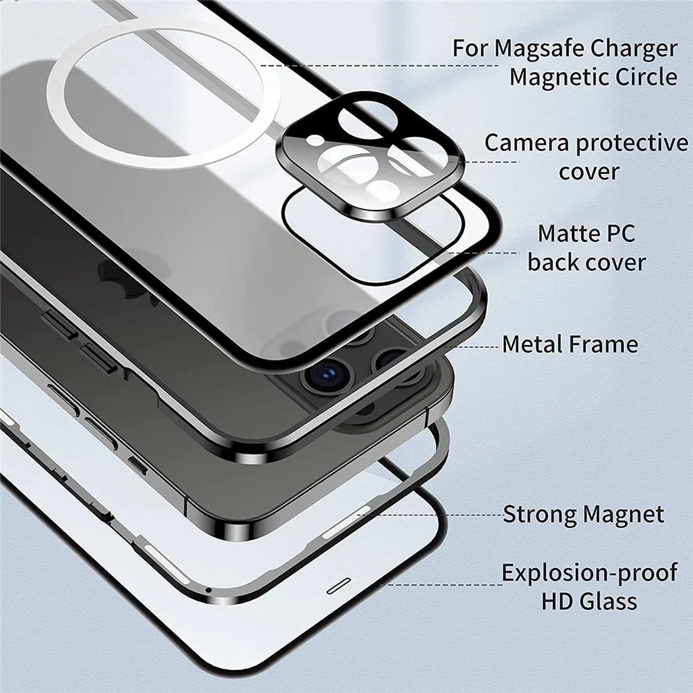Shockproof Magnetic Case for iPhone 12 Pro 6.1 inch Matte Hard PC + Metal + Tempered Glass Phone Cover Anti-Fall Phone Case with Magnetic Lock - Gold - 5