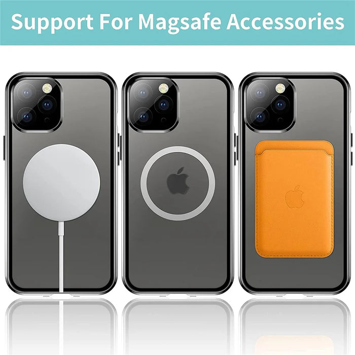For iPhone 11 Pro Max 6.5 inch Magnetic Phone Case Matte Hard PC + Metal + Tempered Glass Anti-Fall Phone Cover Shockproof Case with Magnetic Lock - Gold - 2