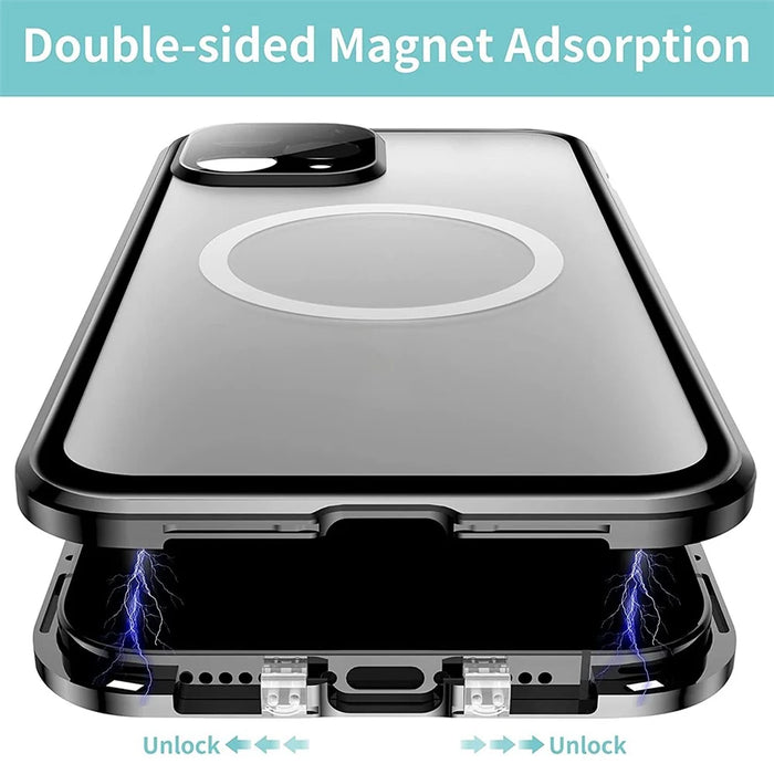 For iPhone 11 Pro Max 6.5 inch Magnetic Phone Case Matte Hard PC + Metal + Tempered Glass Anti-Fall Phone Cover Shockproof Case with Magnetic Lock - Gold - 3