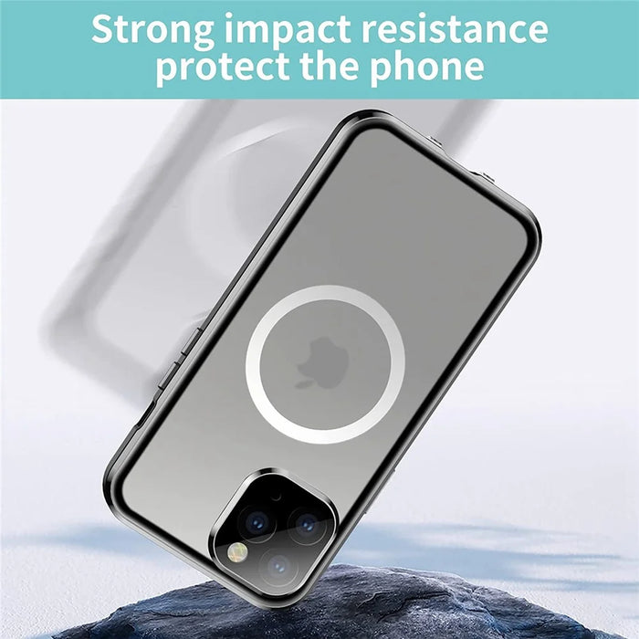 For iPhone 11 Pro Max 6.5 inch Magnetic Phone Case Matte Hard PC + Metal + Tempered Glass Anti-Fall Phone Cover Shockproof Case with Magnetic Lock - Gold - 4