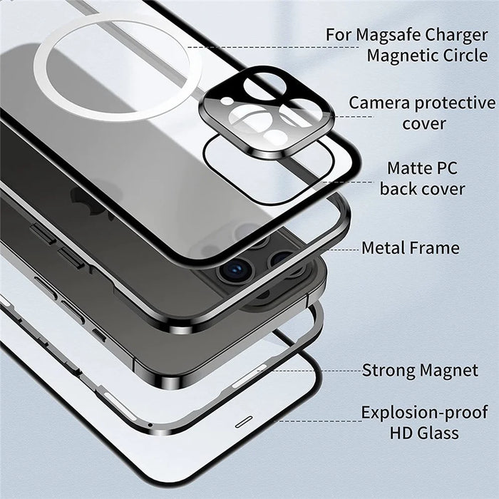 For iPhone 11 Pro Max 6.5 inch Magnetic Phone Case Matte Hard PC + Metal + Tempered Glass Anti-Fall Phone Cover Shockproof Case with Magnetic Lock - Gold - 5