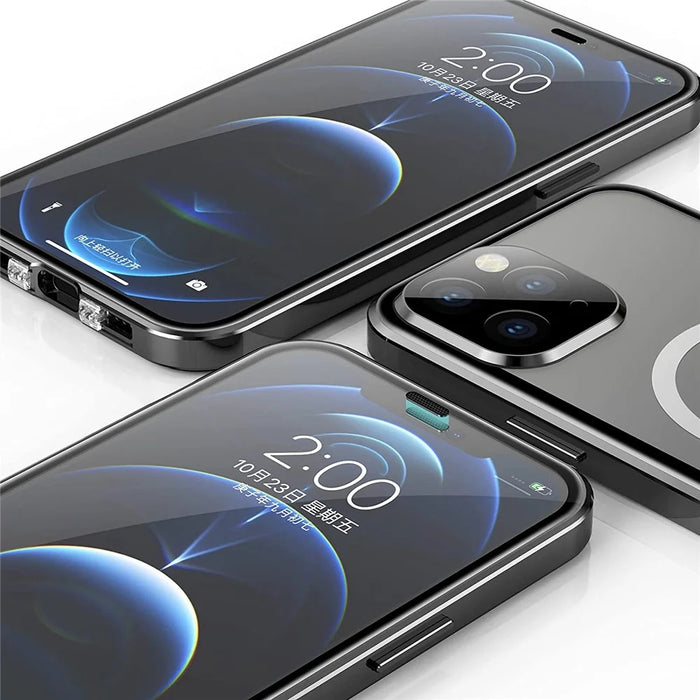 For iPhone 11 Pro Max 6.5 inch Magnetic Phone Case Matte Hard PC + Metal + Tempered Glass Anti-Fall Phone Cover Shockproof Case with Magnetic Lock - Gold - 6