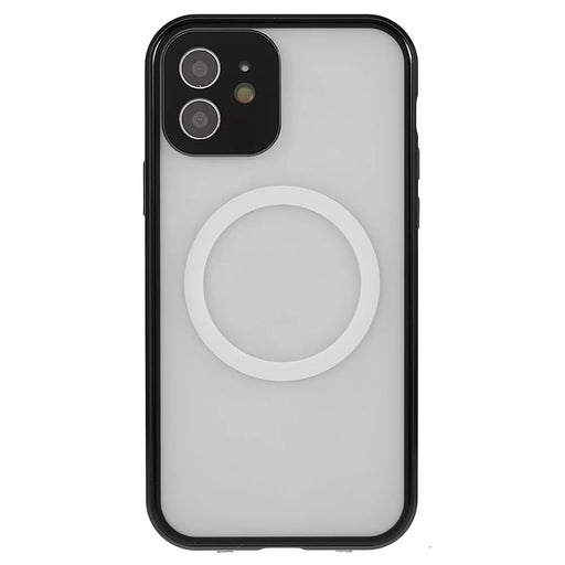 For iPhone 12 6.1 inch Clear Magnetic Phone Case Compatible with Magsafe, Double Sided Tempered Glass Magnetic Adsorption Metal Frame Back Frosted PC Cover with Safety Buckle - Black - 2