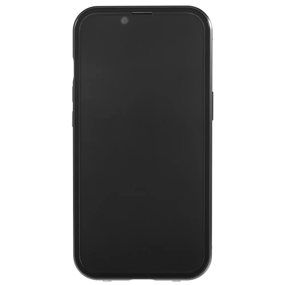 For iPhone 13 6.1 inch Straight Edge Anti-peep Magnetic Case Double-Sided Tempered Glass Back Frosted Magnetic Adsorption Metal Frame Phone Cover with Safety Lock - Black - 4