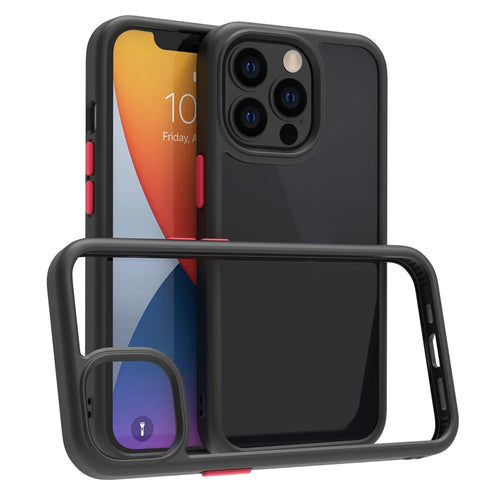 For iPhone 14 Pro Max 9H Hardness Tempered Glass Back Cover Matte TPU Frame Shockproof Transparent Phone Case - Black - 1