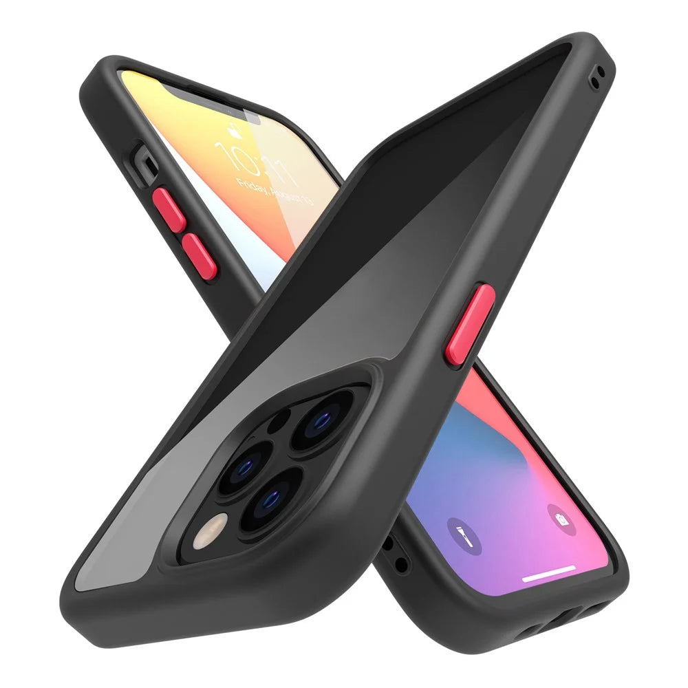 For iPhone 14 Pro Max 9H Hardness Tempered Glass Back Cover Matte TPU Frame Shockproof Transparent Phone Case - Black - 2