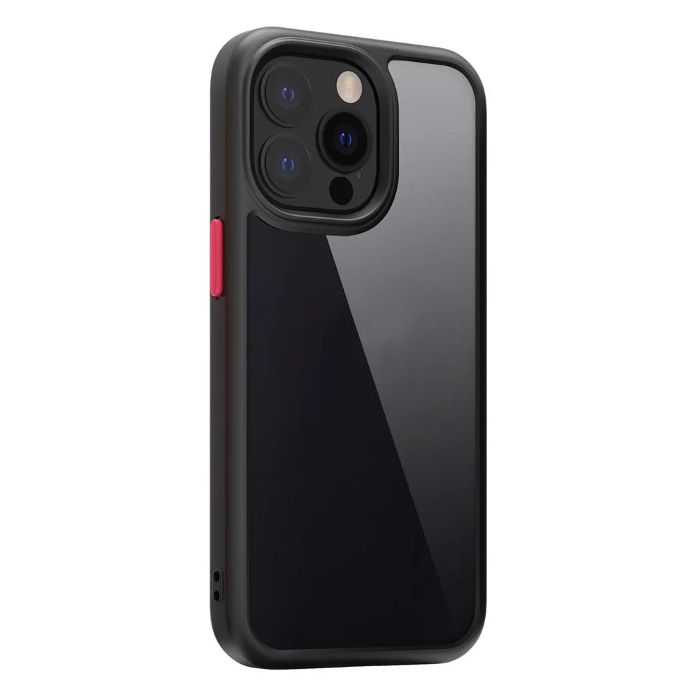 For iPhone 14 Pro Max 9H Hardness Tempered Glass Back Cover Matte TPU Frame Shockproof Transparent Phone Case - Black - 5