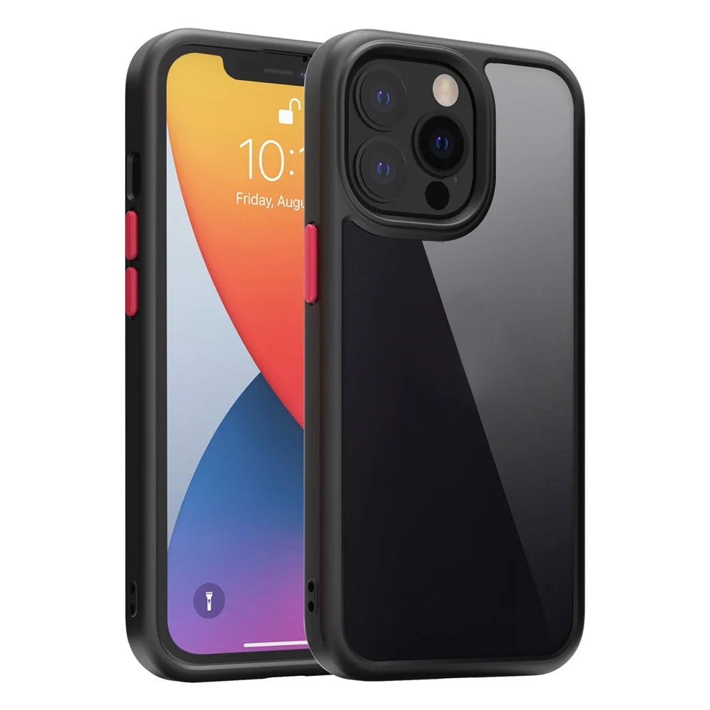 For iPhone 14 Pro Max 9H Hardness Tempered Glass Back Cover Matte TPU Frame Shockproof Transparent Phone Case - Black - 6