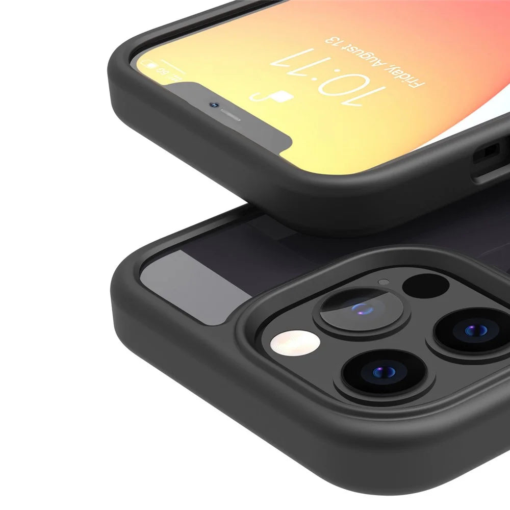 For iPhone 14 Pro Max 9H Hardness Tempered Glass Back Cover Matte TPU Frame Shockproof Transparent Phone Case - Black - 7