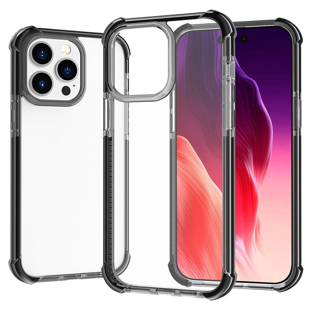 For iPhone 15 Pro Max Case Four Corners Anti Drop Clear TPU + TPE + PC Phone Cover - Black - 1