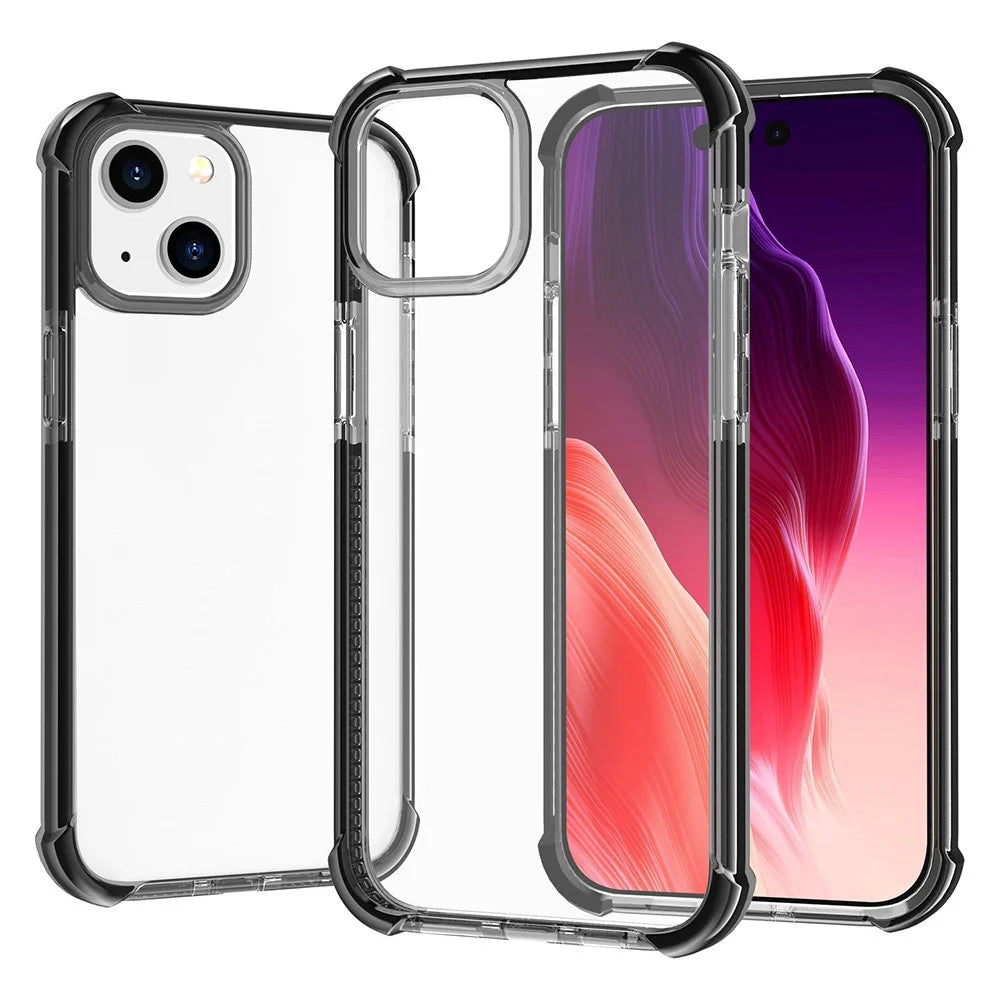 For iPhone 15 Case Four Corners Anti Drop Clear TPU + TPE + PC Phone Cover - Black - 1