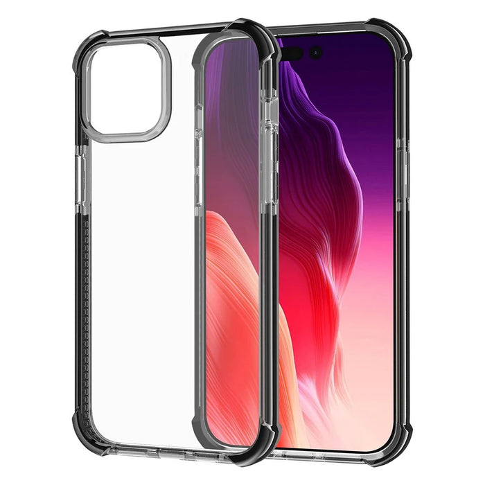 For iPhone 15 Case Four Corners Anti Drop Clear TPU + TPE + PC Phone Cover - Black - 2