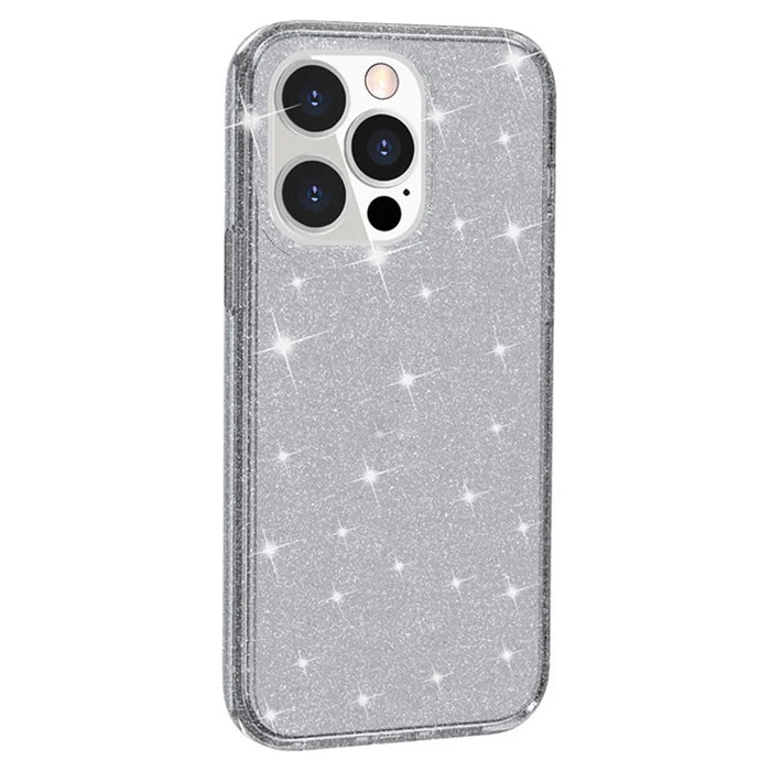 For iPhone 15 Pro Sparkly Glitter Anti-Scratch Case Hard PC + Soft TPU Phone Cover - Grey - 2