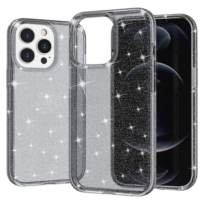 For iPhone 15 Pro Sparkly Glitter Anti-Scratch Case Hard PC + Soft TPU Phone Cover - Grey - 5